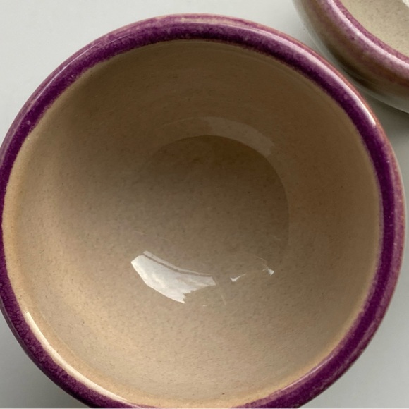 2 Egg Cups Pottery Signed Beige Pink Trim Flowers EUC Breakfast Eggs Easter - Picture 5 of 16